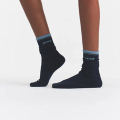 SKIMS SOCKS RIBBED CREW LOGO SOCK | NAVY AND KYANITE
