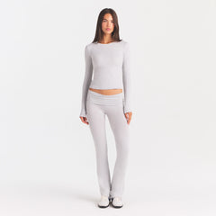 COTTON RIB LONG SLEEVE T-SHIRT | LIGHT HEATHER GREY