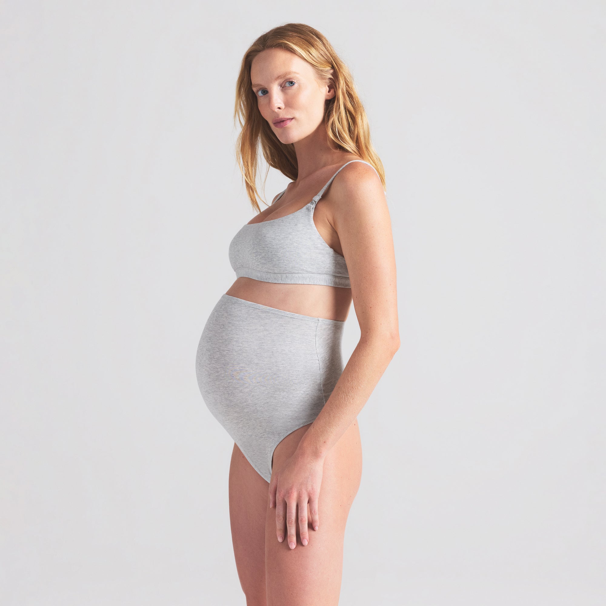 COTTON JERSEY MATERNITY NURSING SCOOP BRALETTE | LIGHT HEATHER GREY